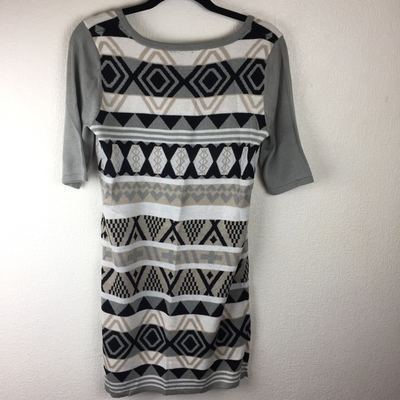NWT T/O sweater dress gray black tan white Large - Picture 2 of 8